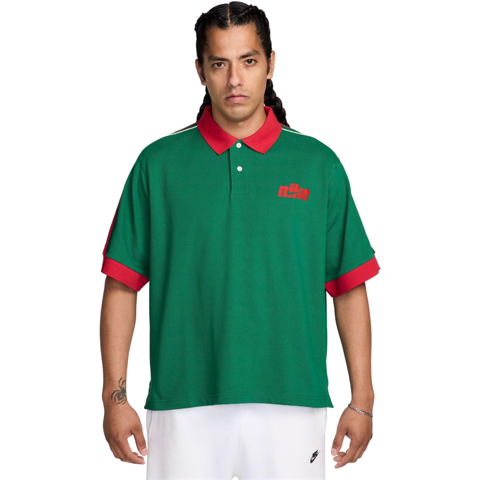 Nike Men's Sportswear Club Short-Sleeve Polo-Green/Red - GREEN/RED